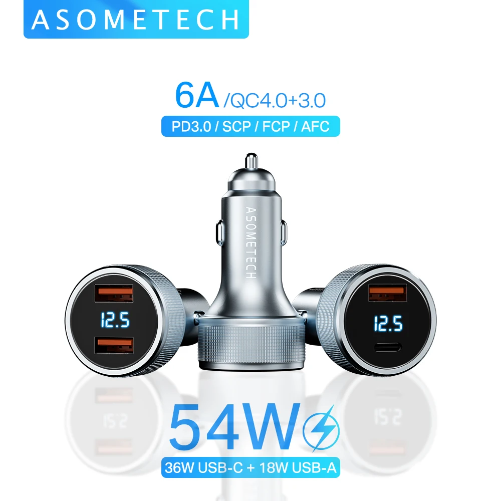 Car Phone Charger Adapter 54W USB Car Charger Quick Charge 3.0 Fast Charging Type C QC PD3.0 For iPhone Xiaomi Samsung Huawei