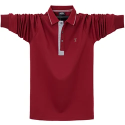 Autumn Spring New Men's Solid Polo Shirt Lapel Long-sleeved Polos Shirt Button Collar Fashion Thick Shirt Casual Loose Tops 6XL