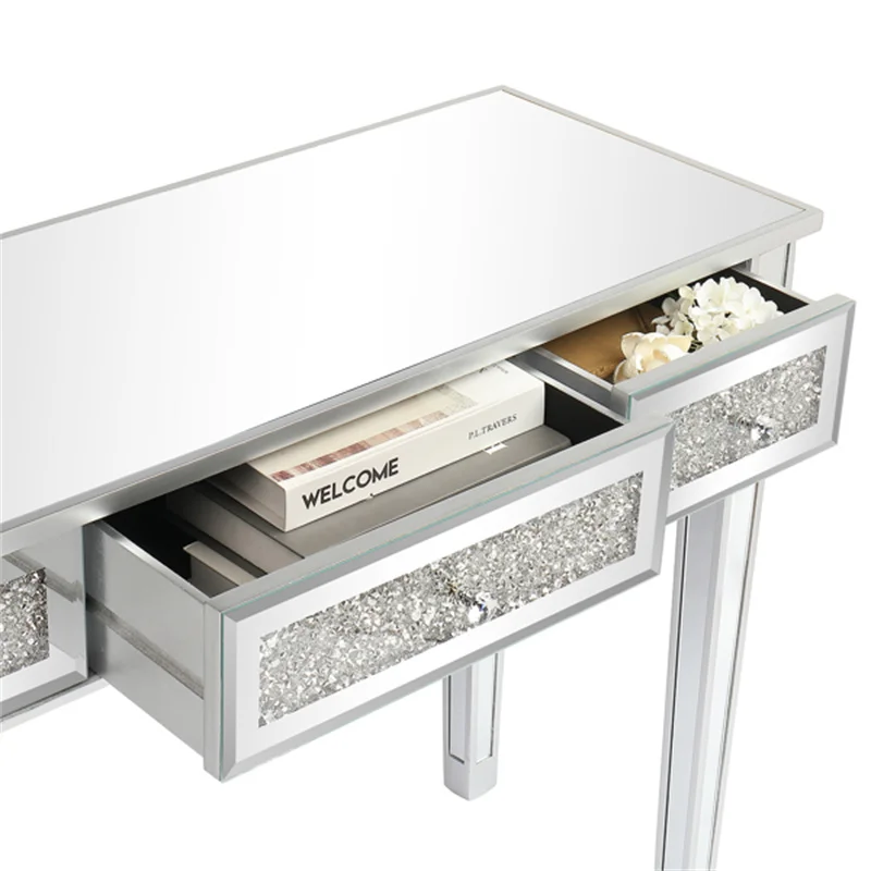 Silver MDF Mirror Surface Broken Glass Three Pumping Computer Desk 3