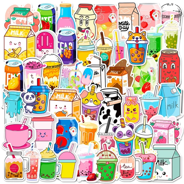 50 Cute Cartoon Pearl Milk Tea Aesthetic Stickers For Journal Pack