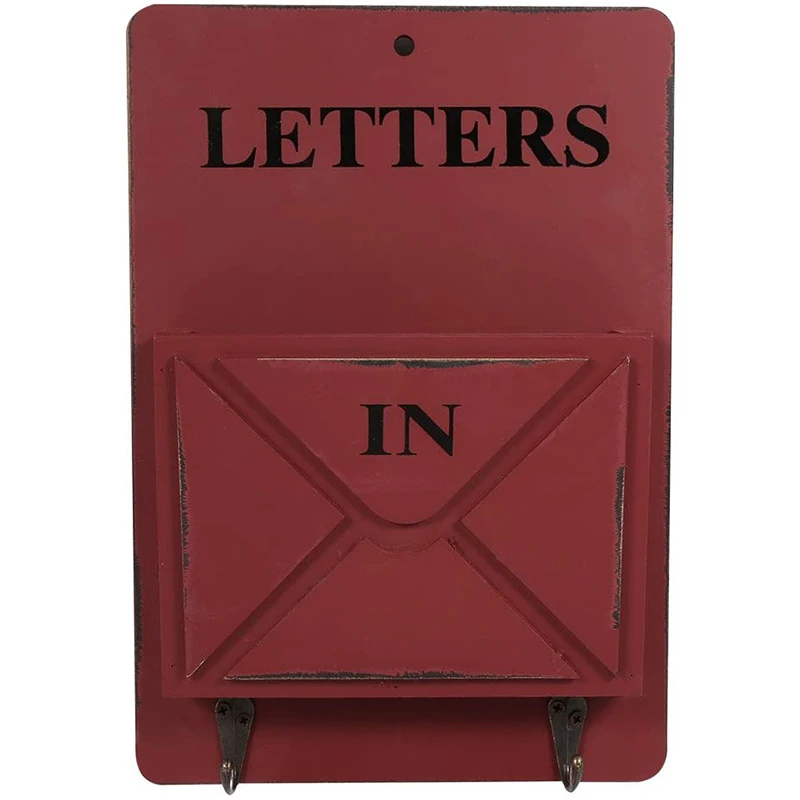 

Wooden Mail Box Letter Rack Wall Mounted Mail Sorter Storage Box Key Hooks Standing Holder (Dark