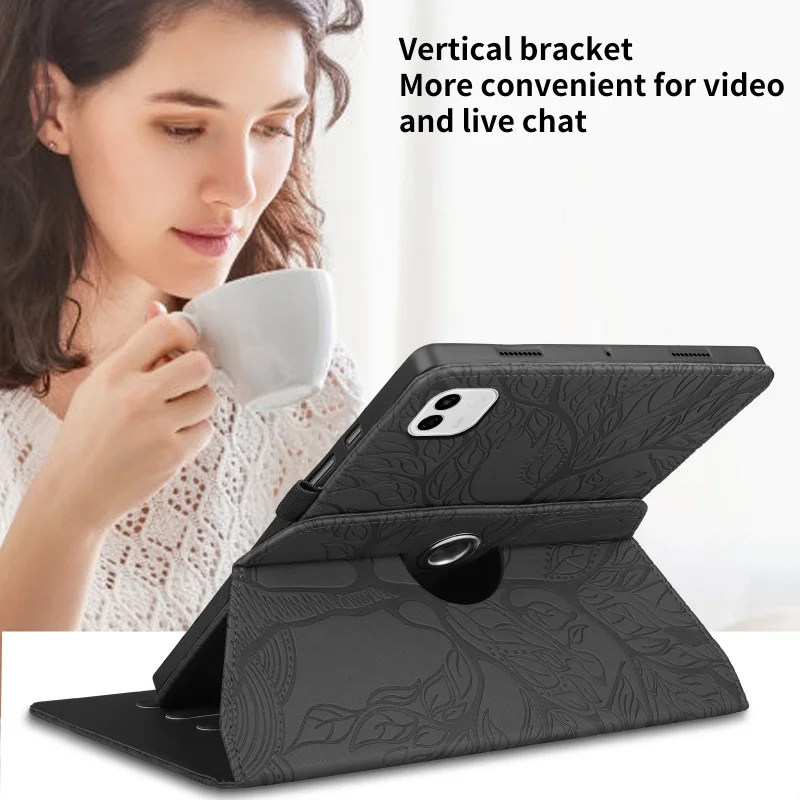 Embossed 360 Rotating PU Leather Tablet Case Cover