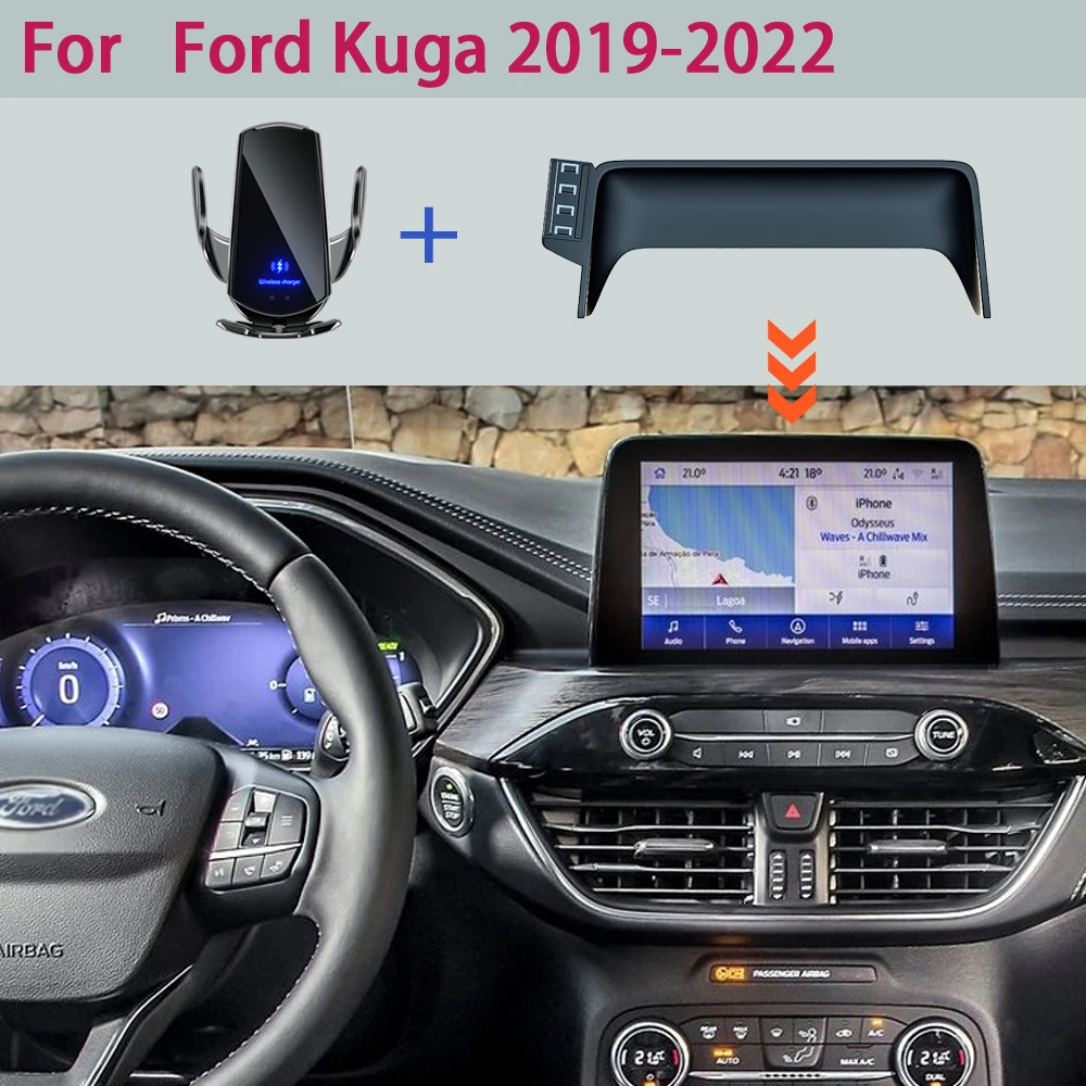 Car Phone Holder For Ford Kuga MK3 2019 2020 2021 2022 Screen Fixed Navigation Bracket Wireless Charger Stand Car Accessories multifunction phone holder for audi q3 2019 2020 2021 smart sensor automatic clamping car wireless charger stand accessories