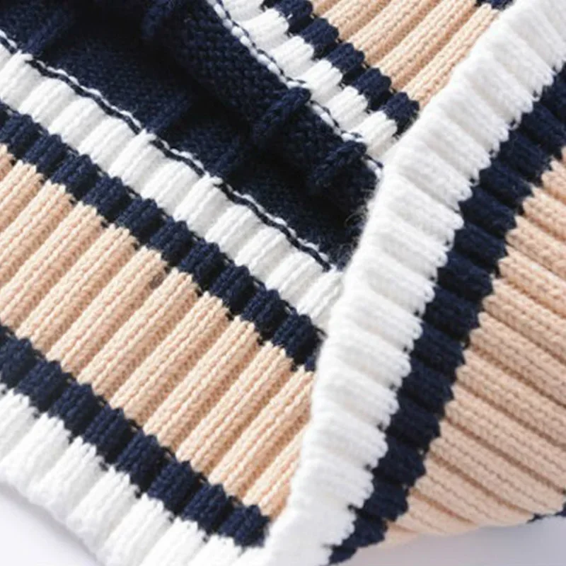 Men Sweater Vest Thicken V-neck Sleeveless Knitted Sweaters Vests Striped Retro Preppy-style