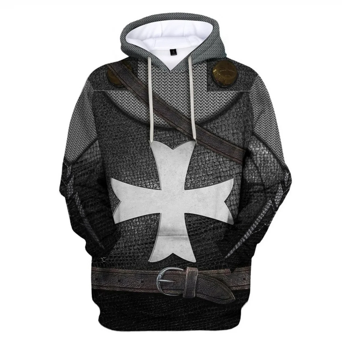 thumbnail image 1 of Sudadera con capucha con estampado 3D de caballero templario medieval para hombre, disfraz divertido de cosplay, ropa de calle, sudaderas con capucha de uniforme a la moda, 1 of 5