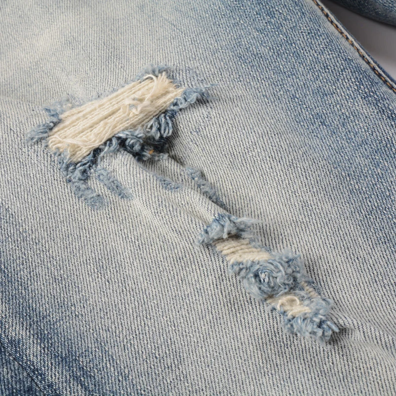 High Street Fashion Men Jeans Retro Washed Blue Stretch Skinny Fit Ripped Jeans Men Brand Patched Designer Hip Hop Pants Hombre
