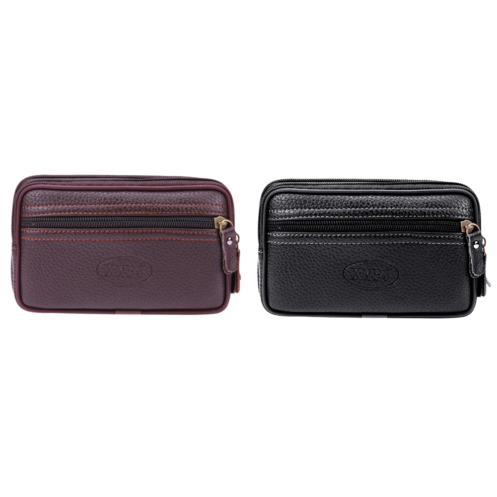 Men Wallets with Card Bag PU Leather Purse Zipper Closure Wallets Waist Packs Multi-functional Double Layer