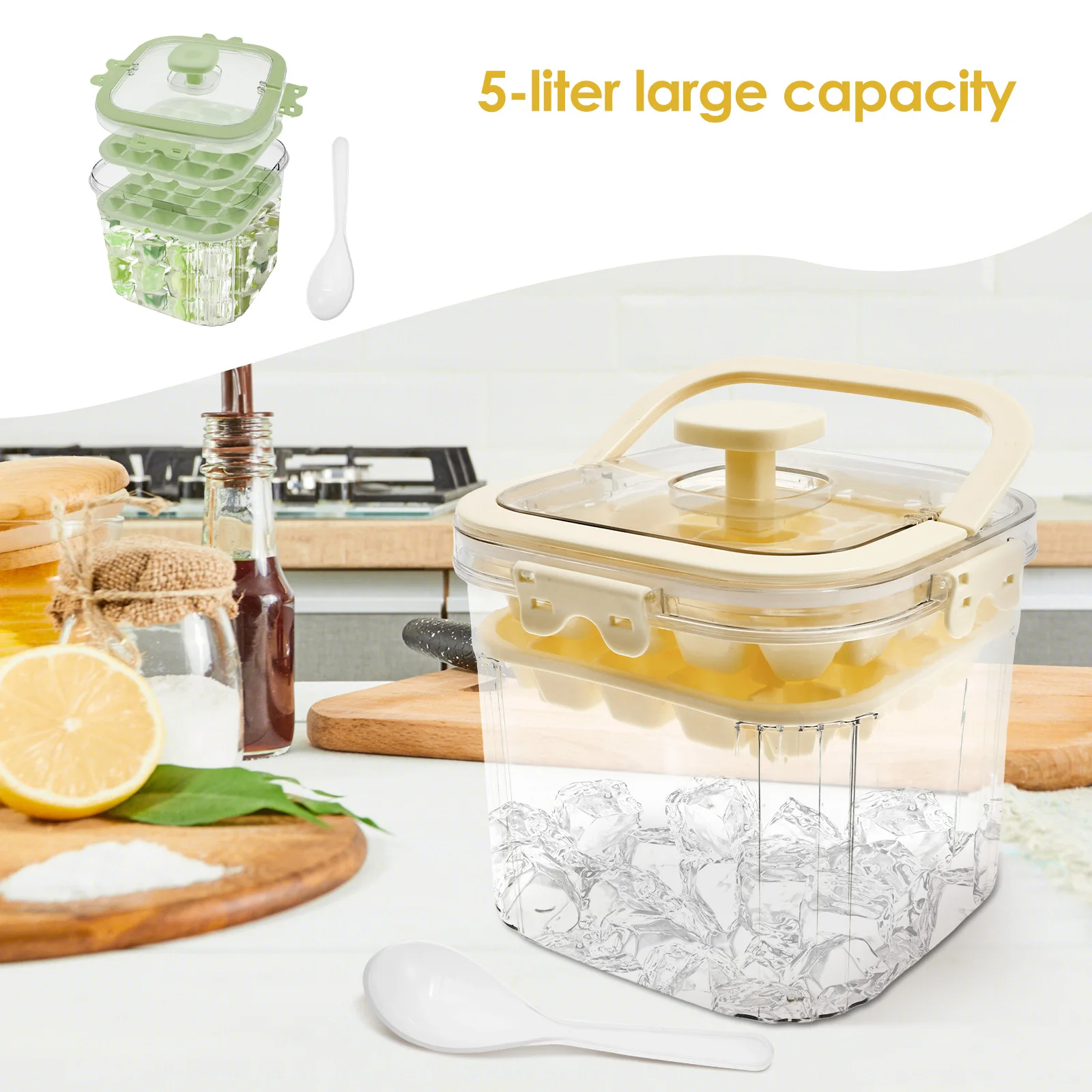 5L Plastic Ice Cube Storage Bucket with 48 Grids Mold Tray Large Capacity Ice Cube Container Outdoor Camping Portable Bucket