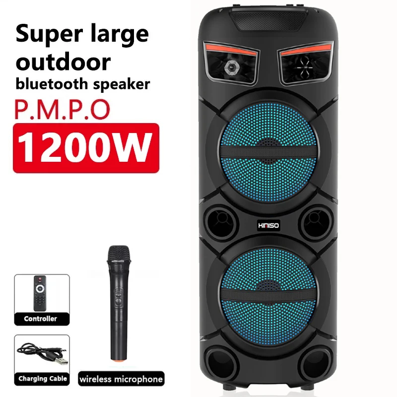 

Peak Power 1200W Super Large Outdoor Bluetooth Speaker 8 Inch Double Horn Subwoofer Portable Wireless Column Bass Sound with Mic