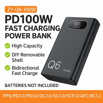 PD100W Ricarica rapida Power Bank Kit fai da te 20V 5A 6x 21700 Batteria portatile personalizzabile senza saldatura Facile da montare