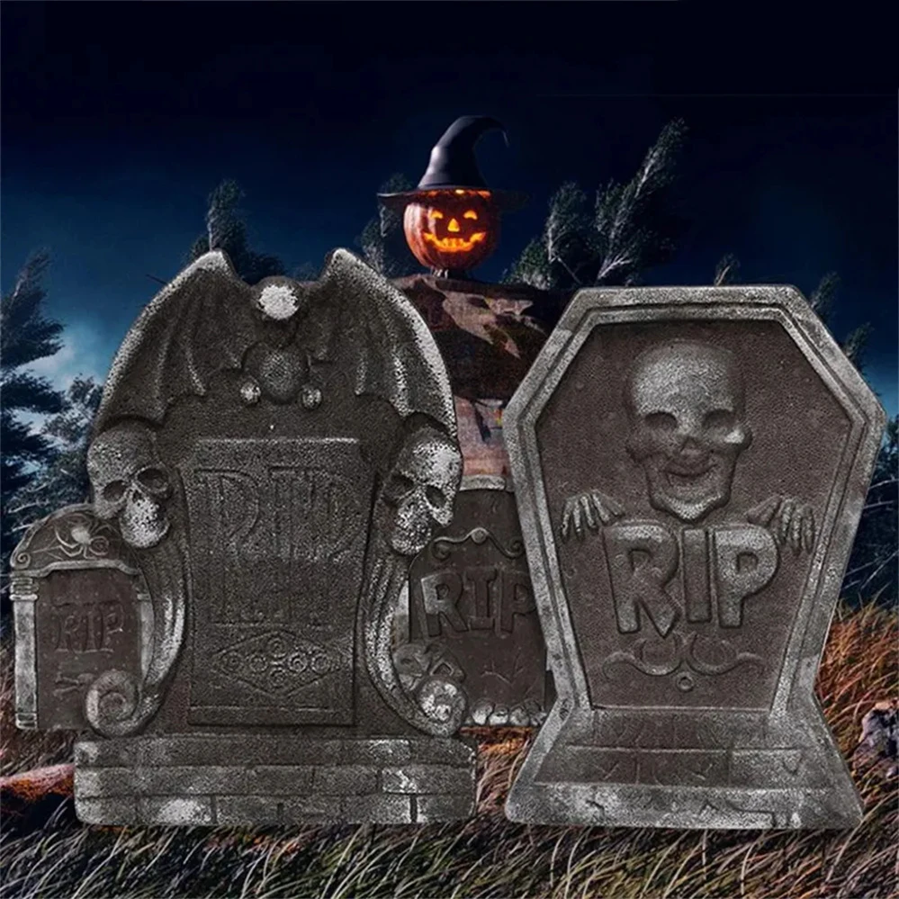 Halloween Decoration Foam Skeleton Tombstone With RIP Letters Grave Bat Horror House Props Rip Tombstone Props Party Supplies 3