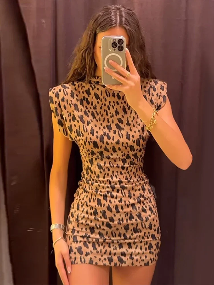 

ASDs fly sleeve animal print dress women 2024 Sexy Slim bodycon mini dress Lady A-line holiday evening party dresses