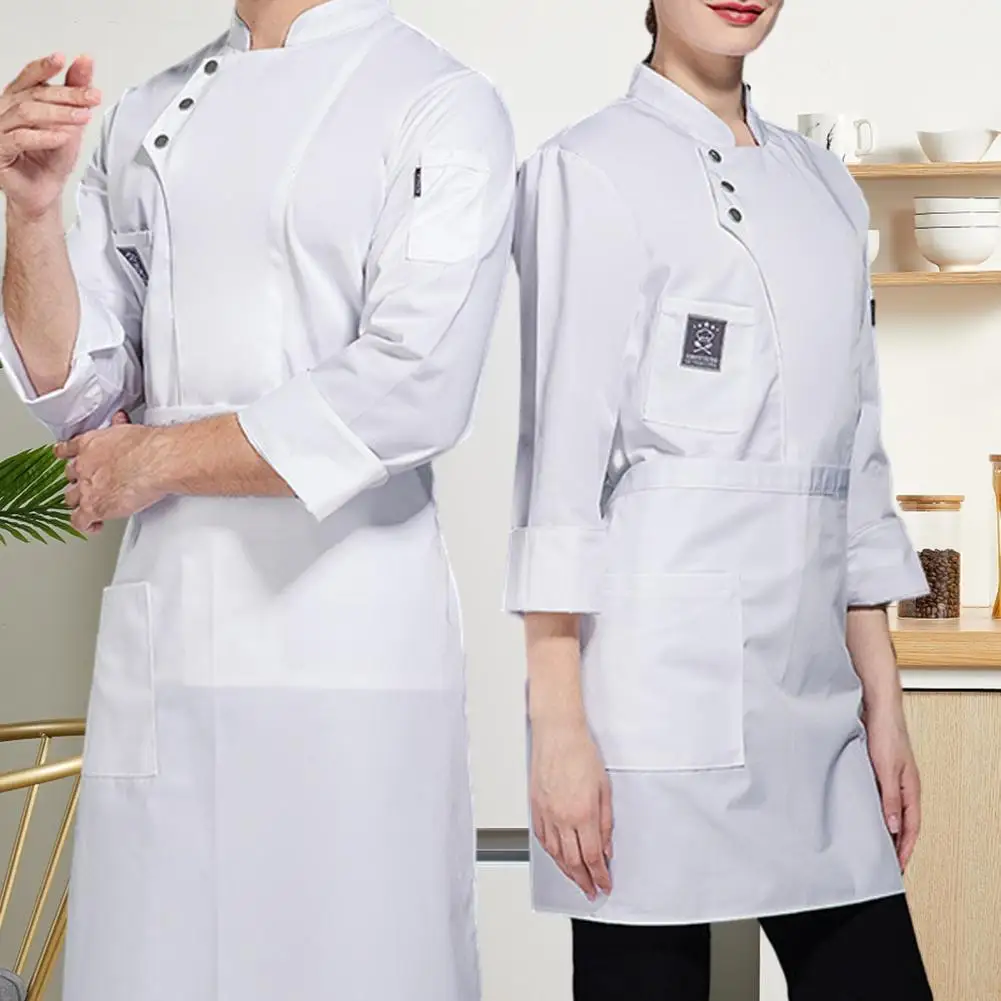 Uomo Donna Chef Top Uniformi Da Cuoco Professionali Per Uomo Donna Colletto Alla Coreana Abbigliamento Da Ristorante Monopetto Con Cibo