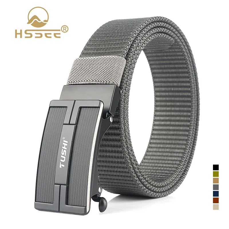 

HSSEE Fashion 3.4cm Casual Belt for Men Metal Automatic Buckle Tactical Outdoor Belt Tight Nylon Jeans Waistband Male Girdle