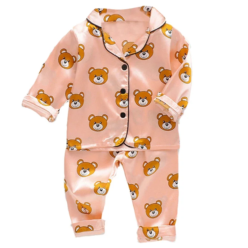 kids pajamas set kids pajamas pajama sets kids clothing set Children's Pajama Set Cartoon Little Bear Girl Ice Silk Satin Top and Pants Set Boys' Pajamas Spring/Summer Baby