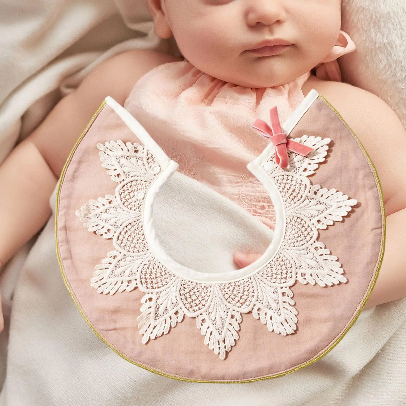 Muslin Bandana Drool Bibs Lace Feeding Bibs Lace Handmade Drool Burp Bibs for Infant
