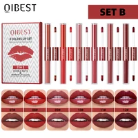 QIBEST Double-head Matte Velvet  Liquid Lipstick Long Lasting Non-Stick Cup Nude Mirror Lipgloss For Women Lips Makeup Cosmetics 2