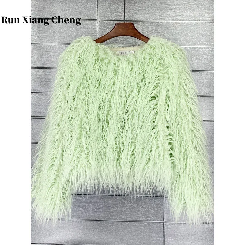 

Runxiangcheng 2023 Autumn and Winter New Faux Fur Wool Coat Fashion Candy Color Advanced Short Women's Fur Free Shipping
