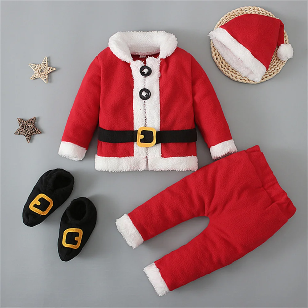 Baby Christmas Outfits Toddler Boy Girl Santa Claus Costume Long Sleeve Top Pants Hat and Sock Suit Xmas Newborn Baby Clothing kids clothes set baby girl clothing set