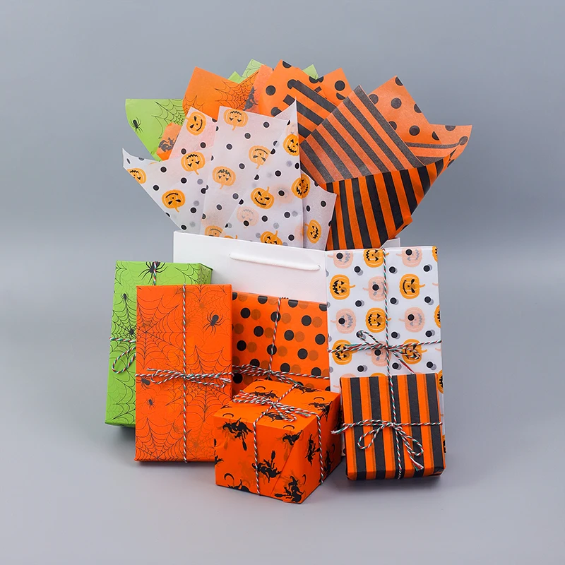 thumbnail image 2 of Halloween Tissue Paper - 96 Sheets Orange Purple Black White Wrapping Paper 14x20 Inch 2 of 14