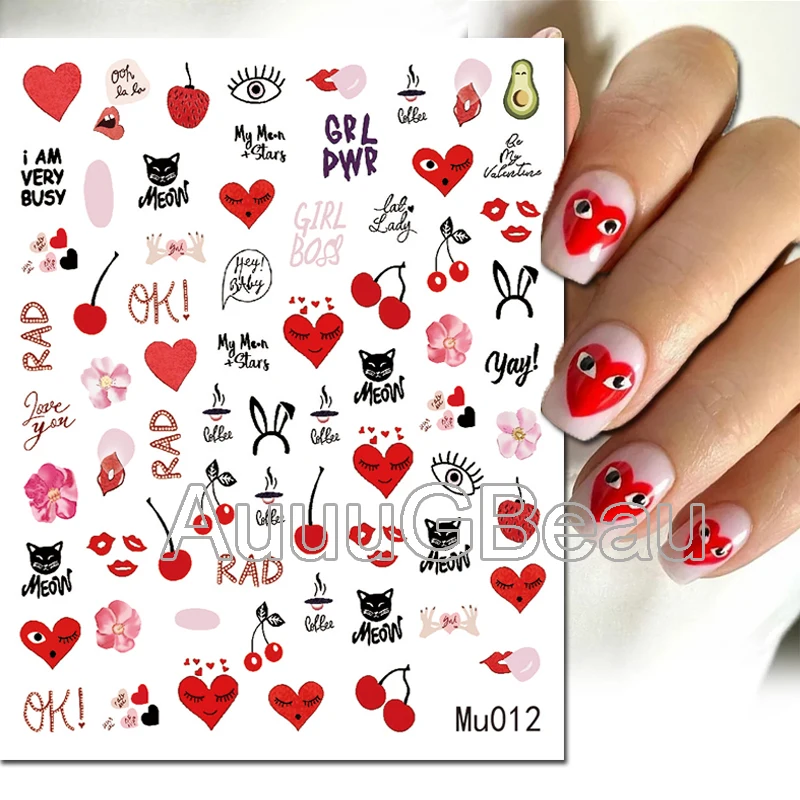 

Nail Art 3d Sliders Stickers Valentine Day Love Letters Hearts Kiss Cat Eyes Decals Nail Decoration For Manicure