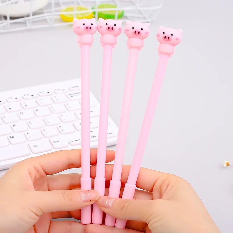 24 Pcs Wholesale Small Fresh Cute Cartoon Pink Cute Pig Neutral Pen Student Office Black Ink Signature Pens Stationery moschino fresh pink 30