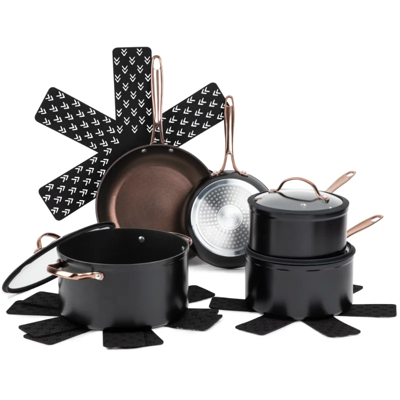 

Thyme & Table Nonstick 12-Piece Cookware Set, Rose Gold stainless steel cookware set cooking pots set