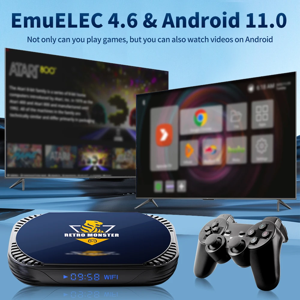 Retro Video Game Console & Android TV Box In One 4K Game Box 48000 Games 70 Emulators for PSP/PS1/N64/SNES/DC With Controllers