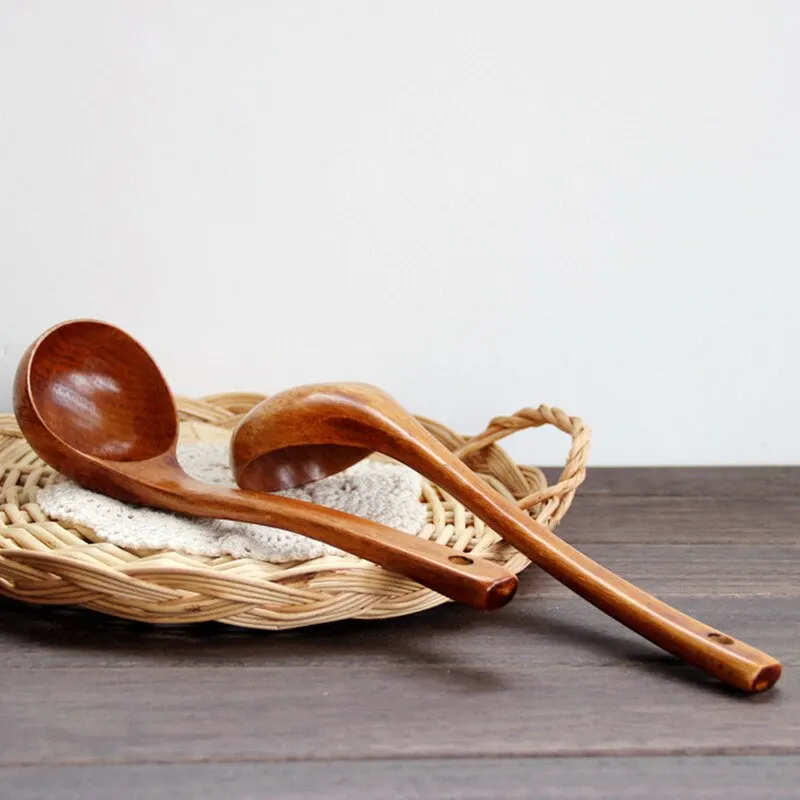 Wooden cooking spoon 1PC Wooden Large Capacity Soup Spoon Kitchen Use Handle High Temperature Cooking Convenient Durable