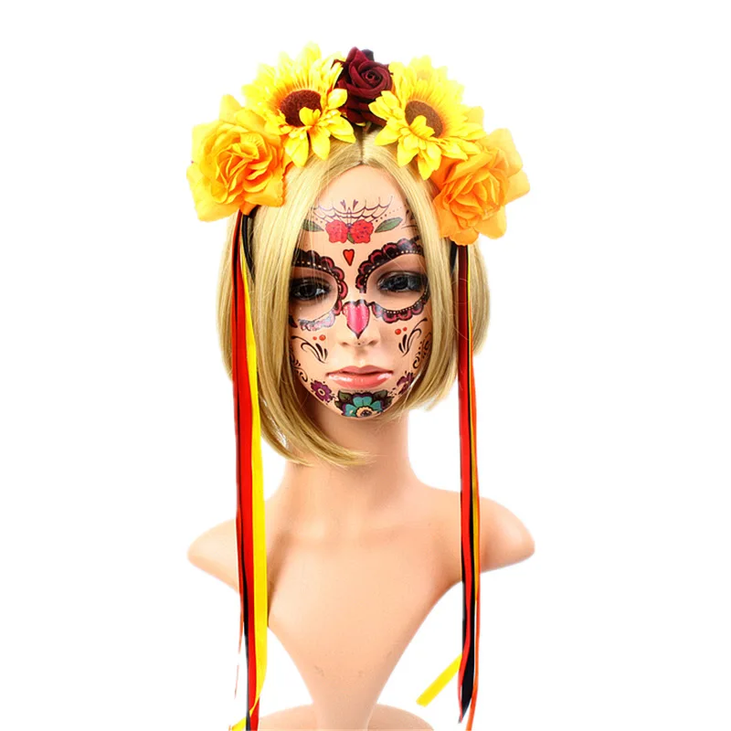 

Mexican Flower Crown Day of the dead Headband Halloween Party Costume Dia de los muertos Headpiece