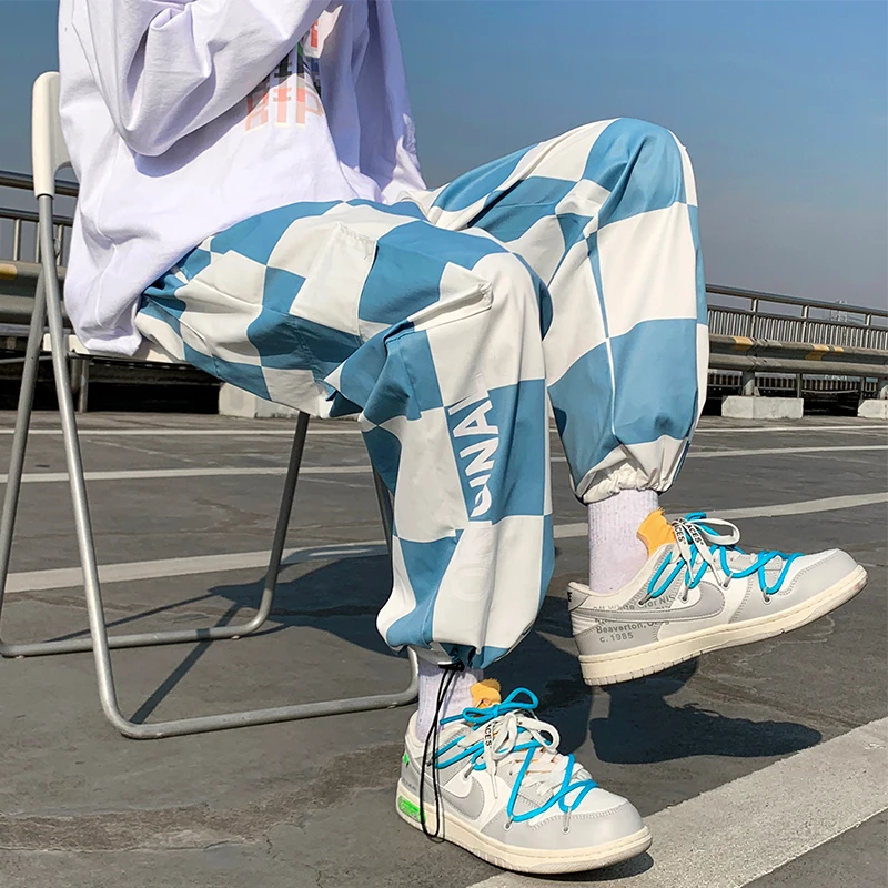 

Black Plaid Streetwear Mens Harem Joggers Pants Cargo Pants Hip Hop Casual Sweatpants Fashion Trousers