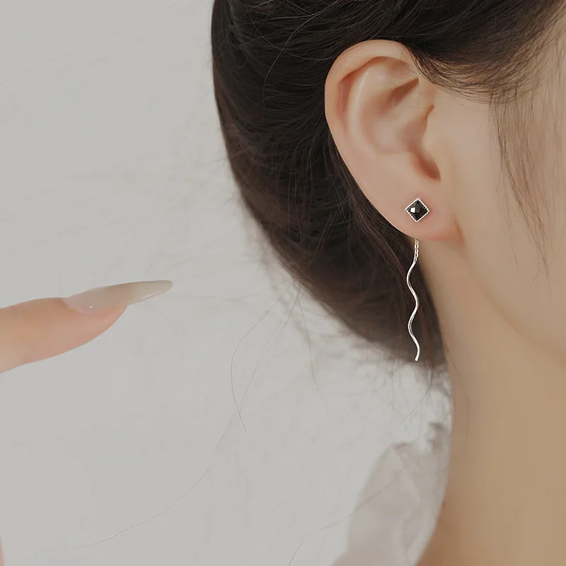 

PANJBJ Silver Color Zircon Geometric Earrings For Women Girl Square Wave Tassel Jewelry Birthday Gift Dropshipping