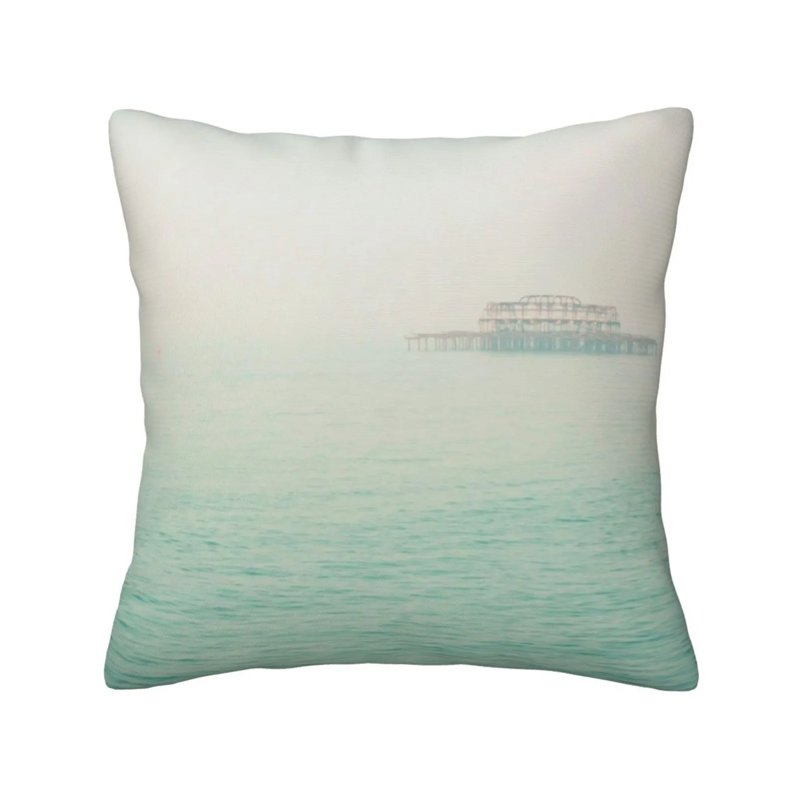 Distressed Funny Cute Decor Square Federa West Pier Philadelphia Sussex Sea Ocean Calm Serene Decy Shell Architecture Soft Mist
