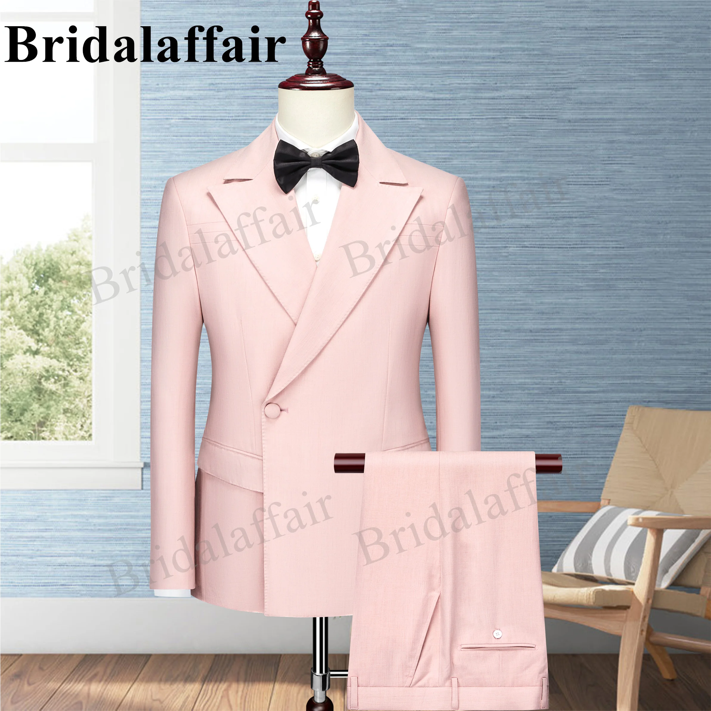 

Бледно-розовая ткань Bridalaffair, 2 шт., новейший дизайн пальто и брюк, мужские костюмы для свадьбы, повседневные мужские блейзеры, приталенный костюм для мужчин