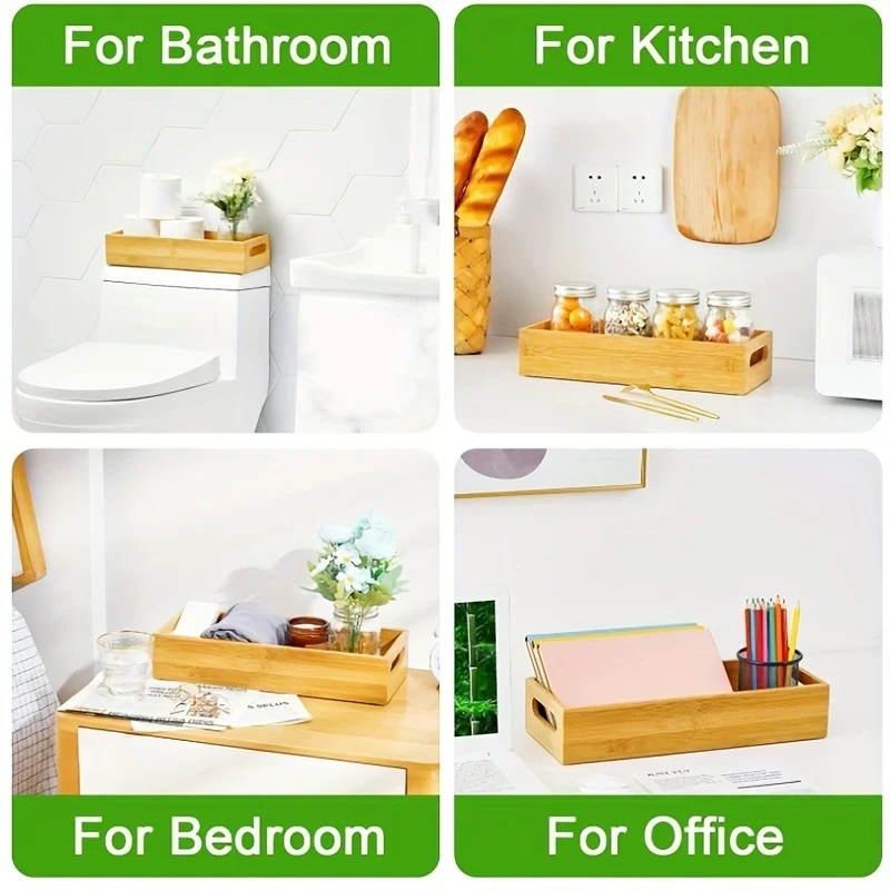 1pcs Toilet Paper Storage - Bamboo Bathroom Tray with Handles - Bamboo Basket for Toilet Tank Top and Counter,Rustic Home Decor 2