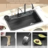 Black Kitchen Sink Twin Waterfall Kitchen Sink 31.5" Stainless Steel Single Bowl Sink with Faucet, Modern Honeycomb Nano 3