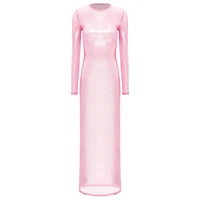 Womens Shiny Metallic Sheer Long Dress See Through Long Sleeve Bodycon Maxi Dress Cover Ups Rave Party Night Club Wear Underwear - Image 5