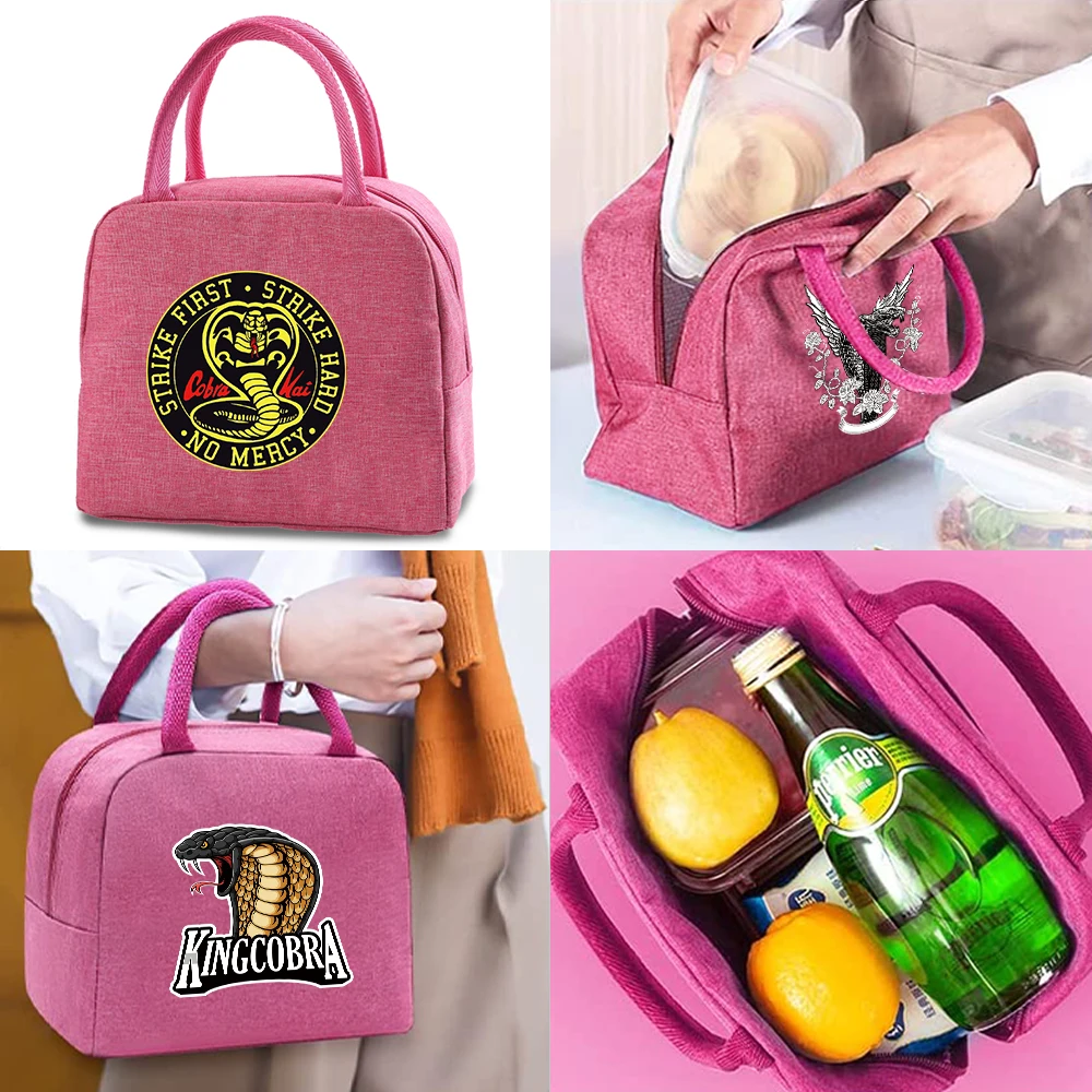 Lunch Bag Insulated Canvas Tote Bags Child Food Cooler Organizer Pouch Cobra Print Handbags Women Picnic Portable Thermal Packet clutch tote thermal bag lunch bag anime cartoon print canvas eco pouch cooler bag shopper storage organizer travel bags 2022