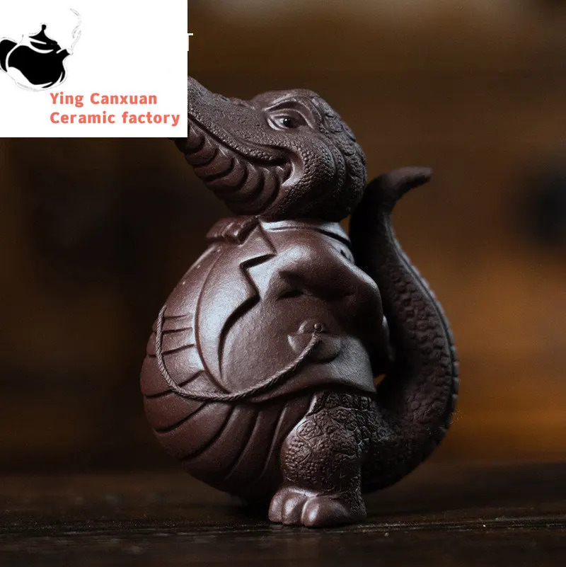 

Yixing Purple Clay Sculpture Tea Pet Handmade Crocodile Statue Ornaments Tea Figurine Crafts Chinese Zisha Tea Set Decoration