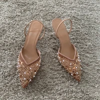 Luxury Fashion Bling String Bead Mesh High Heels Women Sexy Pointed Toe Breathable Heeled Sandals Elegant Slingbacks Women Pumps - Image 3