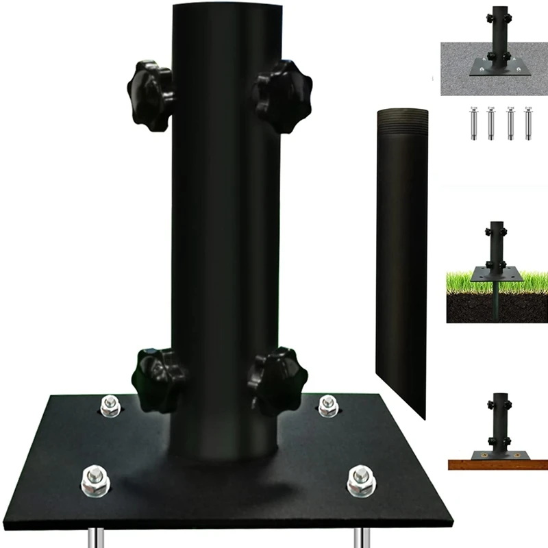 

2Pcs Patio Umbrella Stand Multifunctional, Lawn Design With Ground Spike Fixing, Easy To Carry, Table Umbrella Base Black