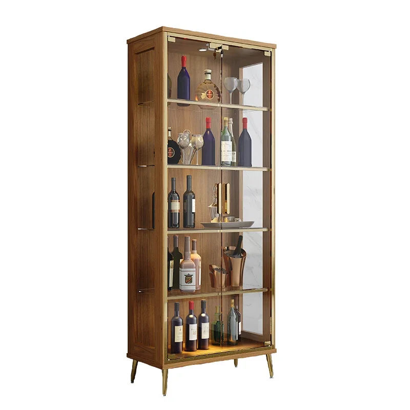 Luxury solid wood wine cabinet New Chinese living room against the wall Modern simple high-end household storage glass display c
