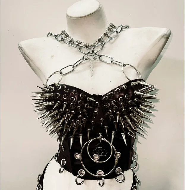 Spikey Metal Chain Strap Bustier Top 1