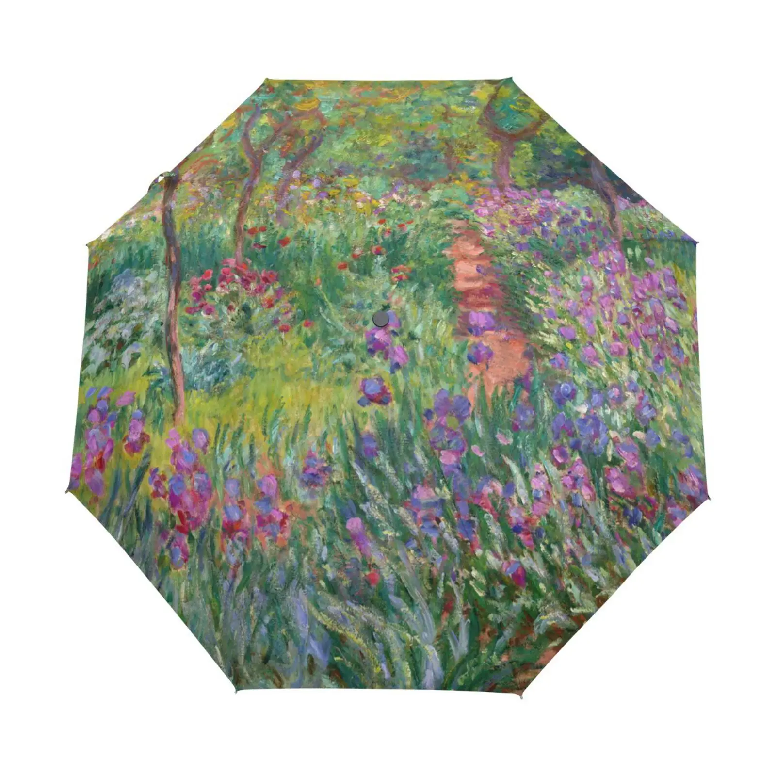 Iris Garden At Giverny Monet Art Umbrella Parasol Automatic Open Close Portable Three Folding Women's Rain Umbrella Parapluie