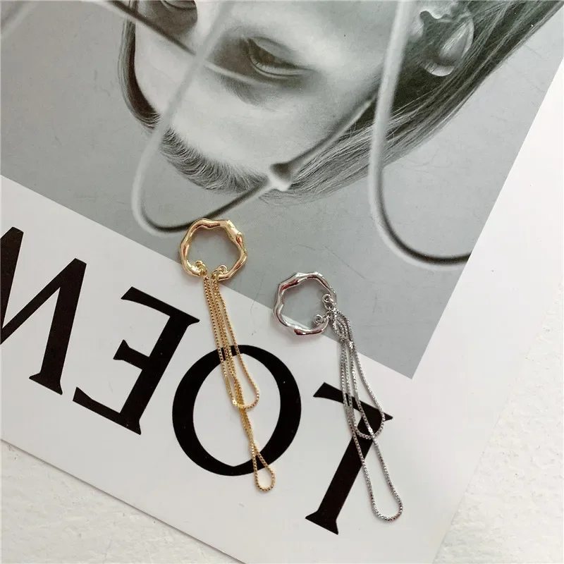 Ear Clip Earrings Goth Gold Silver Letter C Tassel Chain
