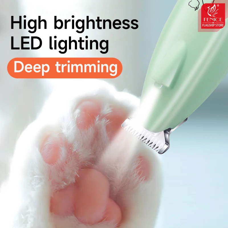 Fenice Dog Cat Paw Ear Hair Eye Intimat Area Trimmer LED Light Pet Hair Trimmer Dog Clippers Grooming 18mm Widen Blade