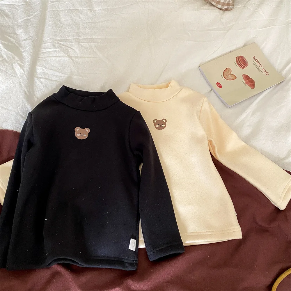 

Girls Thick Velvet Long Sleeve Bottoming Shirt for Fall Winter New Baby Boys Warm Cartoon Top Kids Turtleneck T-shirt Clothing