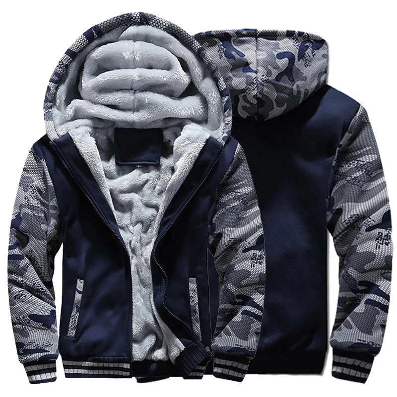 

Men Winter Camouflage Jacket Male Casual Streetwear Fashion Fleece Wool Thicken Jackets Hooded Long Sleeve Coat Men's Clothing