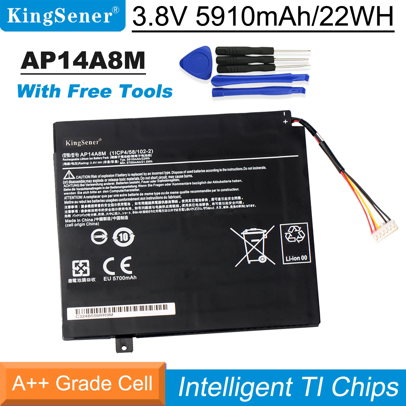 Bateria do Portátil para Acer Iconia Tab 10 A3-a20 A3-a20fhd Sw5011 Sw5-012 Ap14a4m 3.8v 5910mah Novo Kingsener-ap14a8m