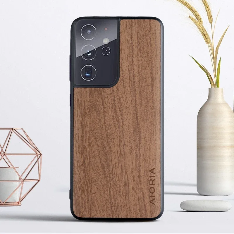 Per Samsung Galaxy S24 S23 S22 S21 A53 A73 Ultra Plus S20 Note 20 A21S A32 A72 A42 Custodia Wood Texture Pu Leather Soft Cover Funda